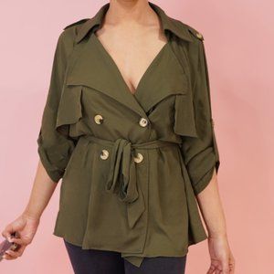 Army Green Trench Coat Style Blouse